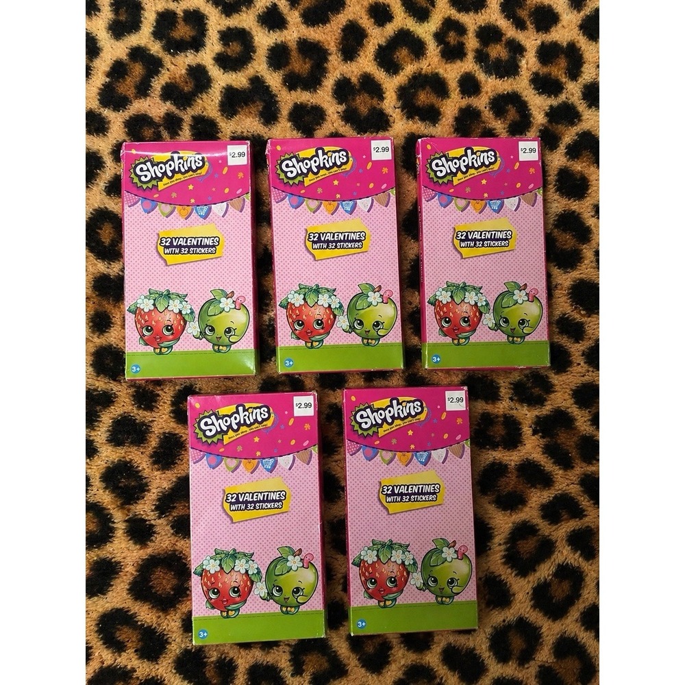 Lot Of 5 Shopkins‎ 32 Per Box Valentine Day Classroom Exchange Cards w/ Stickers